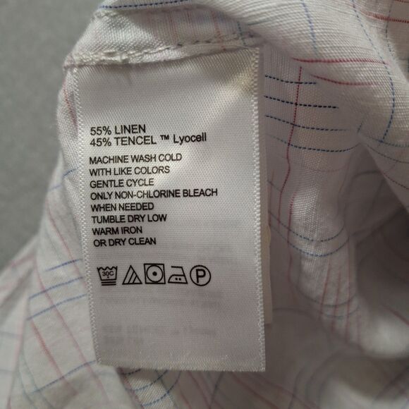 Tommy Bahama Shirt Mens Large White Linen Blend Button Up Plaid Island Zone - Picture 4 of 7